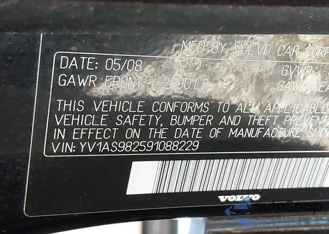 2009 Volvo S80 3.2 z USA, uszkodzony, nr VIN YV1AS982591088229